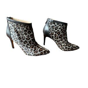 Adrienne Vittadini Nyla Leopard dyed  Mob Wife Calf hair High Heel Ankle Boots 8